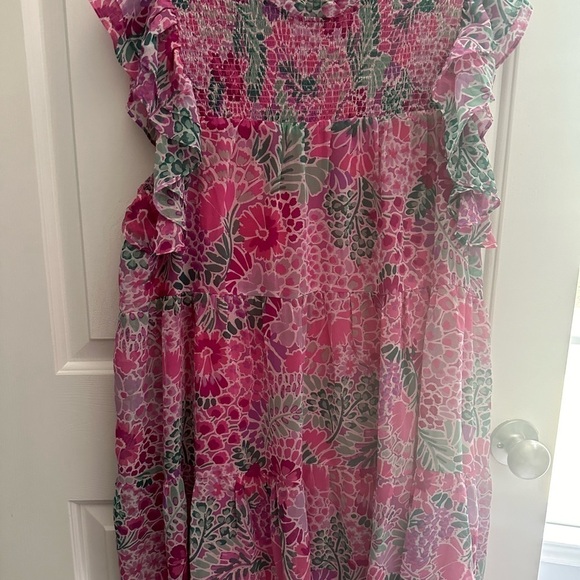 NWOT Blossoming Beauty Pink Multi Floral Print Dress size Large - Picture 2 of 5